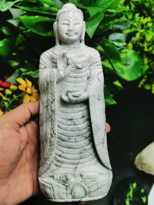 Howlite Stone carving of Siddartha, the Buddha - hand carved to perfection - Shwasam