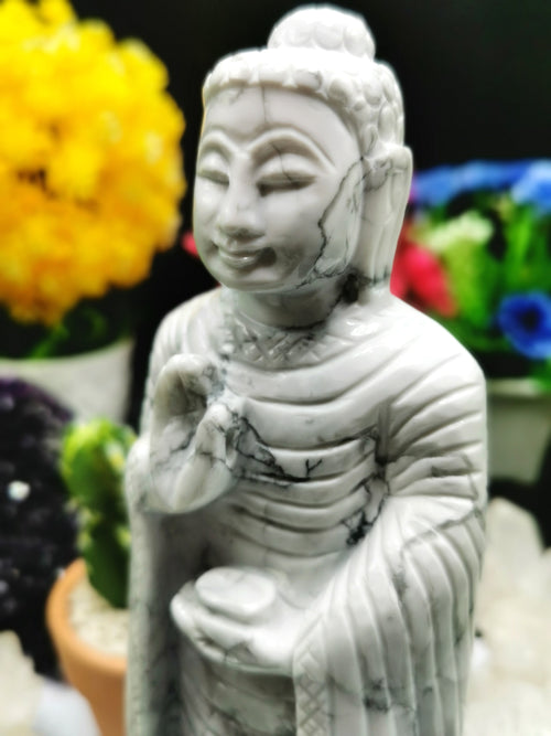 Howlite Stone carving of Siddartha, the Buddha - hand carved to perfection - Shwasam