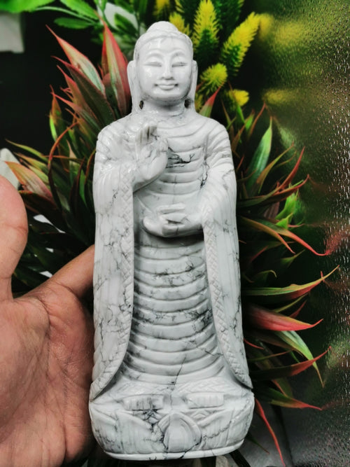 Howlite Stone carving of Siddartha, the Buddha - hand carved to perfection - Shwasam