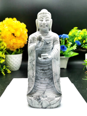 Howlite Stone carving of Siddartha, the Buddha - hand carved to perfection - Shwasam