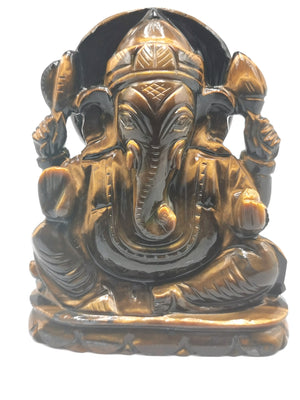 Tiger Eye Handmade Carving of Ganesh - Lord Ganesha Idol | Sculpture in Crystals/Gemstones - Reiki/Chakra/Healing - Shwasam