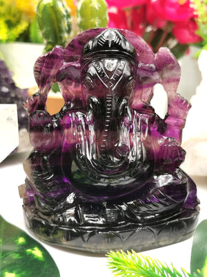 Purple Fluorite Ganesh - beautifully handcarved by Shwasam artisans - Shwasam