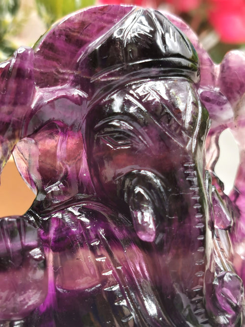 Purple Fluorite Ganesh - beautifully handcarved by Shwasam artisans - Shwasam