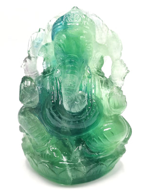 Green Fluorite Handmade Carving of Ganesh - Lord Ganesha Idol/Sculpture in Crystals and Gemstones - Shwasam