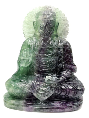 Multicolor Fluorite Standing Buddha - handmade carving of serene and meditating Lord Buddha - crystal/reiki/healing - Shwasam