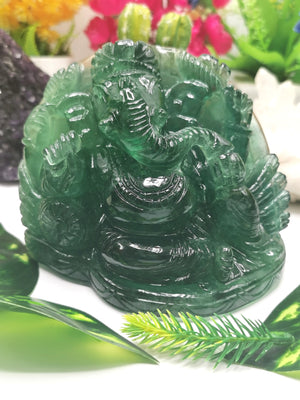 Green Fluorite Handmade Carving of Ganesh - Shwasam