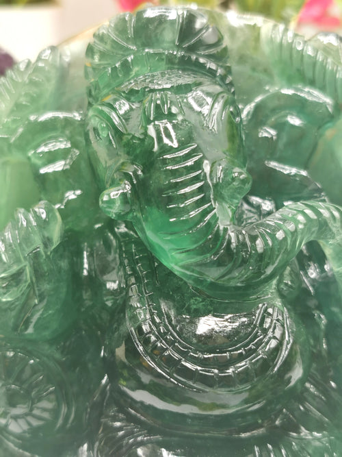 Green Fluorite Handmade Carving of Ganesh - Shwasam