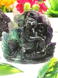 Multicolor Fluorite Handmade Carving of Ganesh -Lord Ganesha Idol/Murti in Crystals and Gemstones - Shwasam