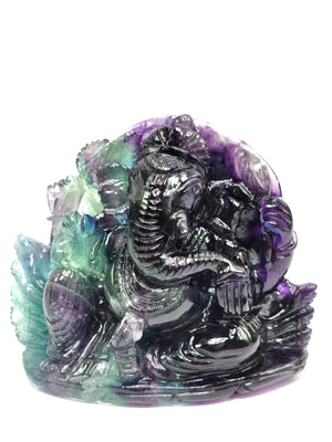 Multicolor Fluorite Handmade Carving of Ganesh -Lord Ganesha Idol/Murti in Crystals and Gemstones - Shwasam