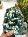 Labradorite Handmade Carving of Ganesh - Lord Ganesha Idol | Sculpture | Murti in Crystals and Gemstones - Shwasam