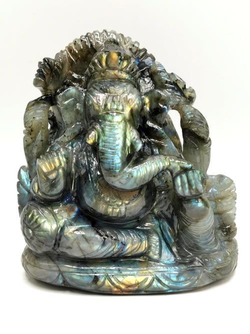 Labradorite Handmade Carving of Ganesh - Lord Ganesha Idol | Sculpture | Murti in Crystals and Gemstones - Shwasam
