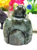 Labradorite Laughing Buddha Hotei - handmade carving of serene and smiling Buddha - Shwasam