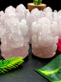 Ganesh statue in Rose Quartz - Handmade Carving of Lord Ganesha Idol | Sculpture in Crystals and Gemstones - ONE STATUE ONLY - Shwasam