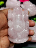 Ganesh statue in Rose Quartz - Handmade Carving of Lord Ganesha Idol | Sculpture in Crystals and Gemstones - ONE STATUE ONLY - Shwasam