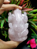 Ganesh statue in Rose Quartz - Handmade Carving of Lord Ganesha Idol | Sculpture in Crystals and Gemstones - ONE STATUE ONLY - Shwasam