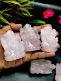 Ganesh statue in Rose Quartz - Handmade Carving of Lord Ganesha Idol | Sculpture in Crystals and Gemstones - ONE STATUE ONLY - Shwasam