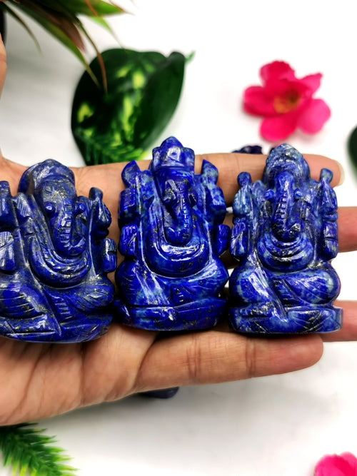 Lapis Lazuli Handmade Carving of Ganesh - Lord Ganesha Statue 80-110 gms in gemstone / crystal - Shwasam