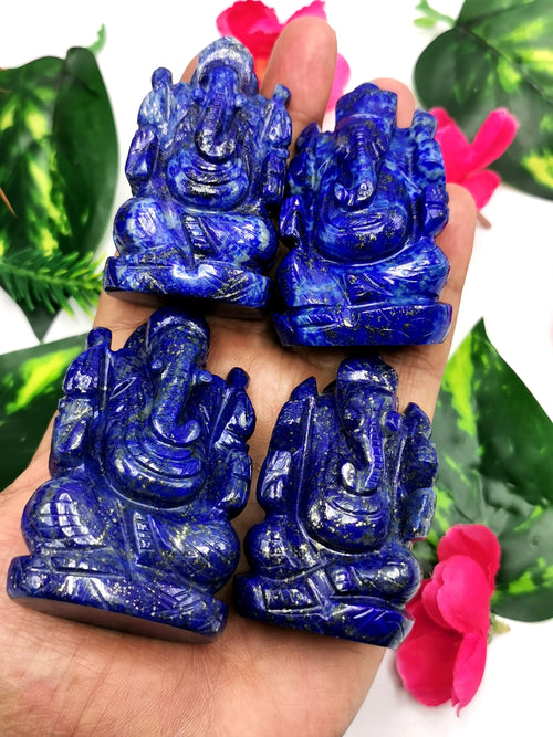 Lapis Lazuli Handmade Carving of Ganesh - Lord Ganesha Statue 80-110 gms in gemstone / crystal - Shwasam