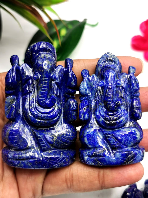 Lapis Lazuli Handmade Carving of Ganesh - Lord Ganesha Statue 80-110 gms in gemstone / crystal - Shwasam