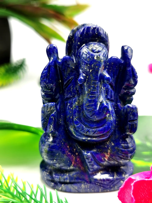 Lapis Lazuli Handmade Carving of Ganesh - Lord Ganesha Statue 80-110 gms in gemstone / crystal - Shwasam