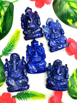 Lapis Lazuli Handmade Carving of Ganesh - Lord Ganesha Statue 80-110 gms in gemstone / crystal - Shwasam