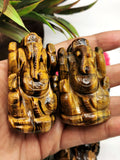 Ganesh Statue in Tiger Eye stone - Handmade Carving of Lord Ganesha Idol | Sculpture in Crystals and Gemstones - 90-120 gms - Shwasam