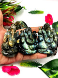 Ganesha Statue in Labradorite with blue / golden flash - Handmade Carving of Lord Ganesh Idol | Sculpture in Crystals and Gemstones 160 gms - Shwasam