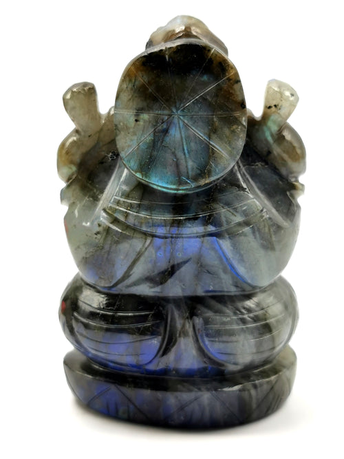 Ganesha Statue in Labradorite with blue / golden flash - Handmade Carving of Lord Ganesh Idol | Sculpture in Crystals and Gemstones 160 gms - Shwasam