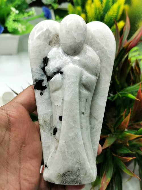 Rainbow Moonstone Angel figurine - Crystal Healing / Reiki / Chakra - 6 inches and 540 gms (1.19 lb) - Shwasam