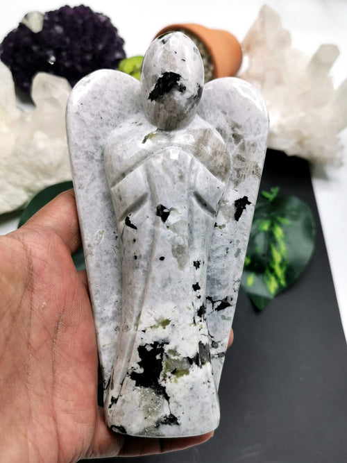 Rainbow Moonstone Angel figurine - Crystal Healing / Reiki / Chakra - 6 inches and 562 gms (1.24 lb) - Shwasam