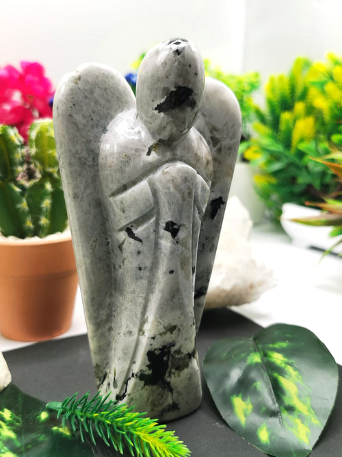 Rainbow Moonstone Angel figurine - Crystal Healing / Reiki / Chakra - 6 inches and 562 gms (1.24 lb) - Shwasam