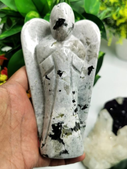 Rainbow Moonstone Angel figurine - Crystal Healing / Reiki / Chakra - 6 inches and 562 gms (1.24 lb) - Shwasam