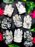 Moonstone Ganesh statue carving - Lord Ganesha Idol | Figurine in Crystals and Gemstones - 165 gms | ONE PEICE ONLY
