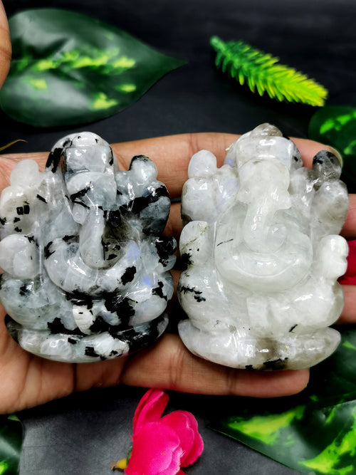 Moonstone Ganesh statue carving - Lord Ganesha Idol | Figurine in Crystals and Gemstones - 165 gms | ONE PEICE ONLY