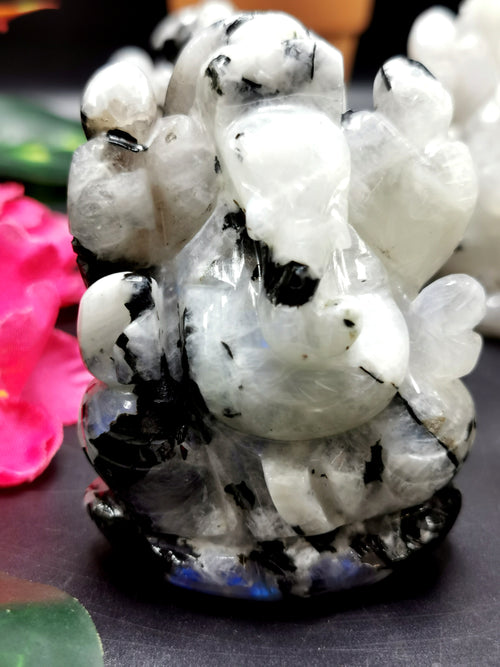 Moonstone Ganesh statue carving - Lord Ganesha Idol | Figurine in Crystals and Gemstones - 165 gms | ONE PEICE ONLY