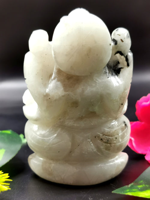 Moonstone Ganesh statue carving - Lord Ganesha Idol | Figurine in Crystals and Gemstones - 165 gms | ONE PEICE ONLY