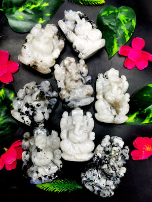 Moonstone Ganesh statue carving - Lord Ganesha Idol | Figurine in Crystals and Gemstones - 165 gms | ONE PEICE ONLY