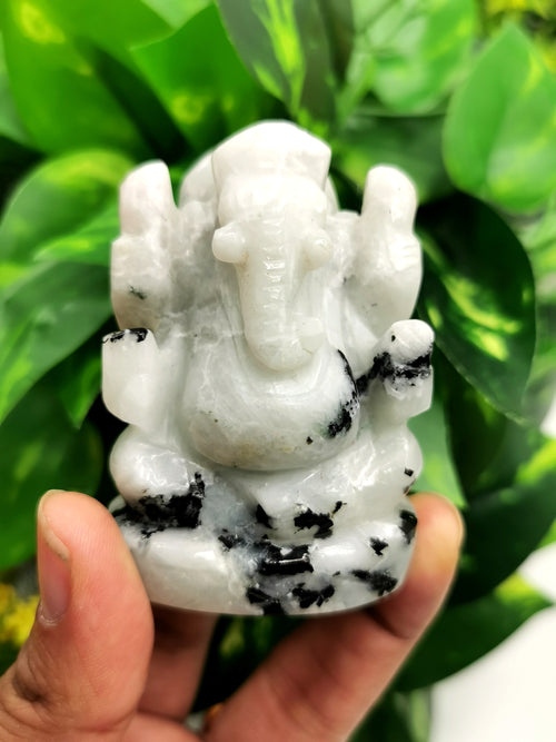 Rainbow moonstone Handmade Carving of Ganesh - Lord Ganesha Idol | Figurine in Crystals and Gemstones - 2.5 inches and 140 gms - Shwasam
