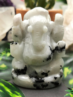 Rainbow moonstone Handmade Carving of Ganesh - Lord Ganesha Idol | Figurine in Crystals and Gemstones - 2.5 inches and 140 gms - Shwasam