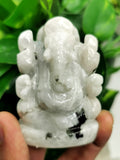 Rainbow moonstone Handmade Carving of Ganesh - Lord Ganesha Idol | Figurine in Crystals and Gemstones - 2.5 inches and 135 gms - ONE STATUE ONLY - Shwasam