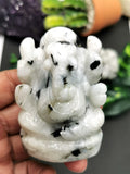 Rainbow moonstone Handmade Carving of Ganesh - Lord Ganesha Idol | Figurine in Crystals and Gemstones - 2.5 inches and 165 gms - ONE STATUE ONLY - Shwasam