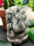 Rainbow moonstone Handmade Carving of Ganesh - Lord Ganesha Idol | Figurine in Crystals and Gemstones - 2.5 inches and 165 gms - ONE STATUE ONLY - Shwasam