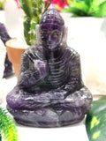 Amethyst Buddha - handmade carving of serene and meditating Lord Buddha - crystal/reiki/healing - 4 inches and 288 gms - Shwasam