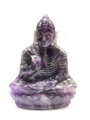 Amethyst Buddha - handmade carving of serene and meditating Lord Buddha - crystal/reiki/healing - 4 inches and 288 gms - Shwasam