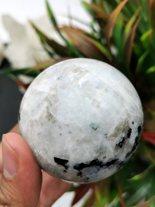 Moonstone sphere/ball - handmade carvings - energy/chakra/reiki - 2 inch dia - ONE PIECE ONLY - Shwasam