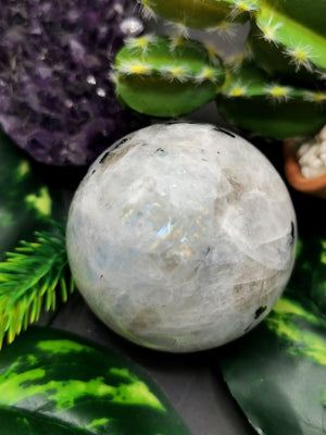 Moonstone sphere/ball - handmade carvings - energy/chakra/reiki - 2 inch dia - ONE PIECE ONLY - Shwasam