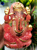 Rose Quartz Handmade Carving of Ganesh with handpainting -  Ganesha Idol in Crystals - Shwasam