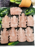 Rose Quartz Ganesha Handmade Carving - Lord Ganesha Idol | Sculpture in Crystals and Gemstones - ONE STATUE ONLY - Shwasam