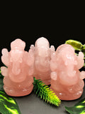 Rose Quartz Ganesha Handmade Carving - Lord Ganesha Idol | Sculpture in Crystals and Gemstones - ONE STATUE ONLY - Shwasam