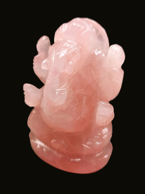 Rose Quartz Ganesha Handmade Carving - Lord Ganesha Idol | Sculpture in Crystals and Gemstones - ONE STATUE ONLY - Shwasam